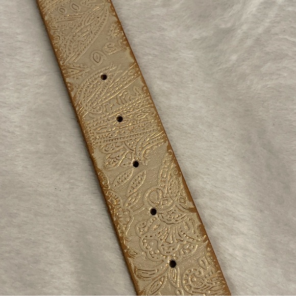 Fossil Beige Patterned Leather  Belt with Embellished Buckle Size M - Picture 9 of 15